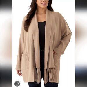 Magaschoni Open Cardigan with Fringe Beige Size Large